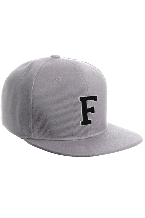 Classic Snapback Hat Custom A to Z Initial Letters, Light Grey Cap White Black Letter Initial F