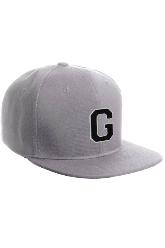 Classic Snapback Hat Custom A to Z Initial Letters, Light Grey Cap White Black Letter Initial G