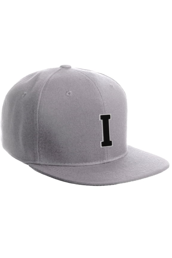 Classic Snapback Hat Custom A to Z Initial Letters, Light Grey Cap White Black Letter Initial I
