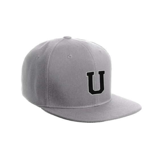 Classic Snapback Hat Custom A to Z Initial Letters, Light Grey Cap White Black Letter Initial U