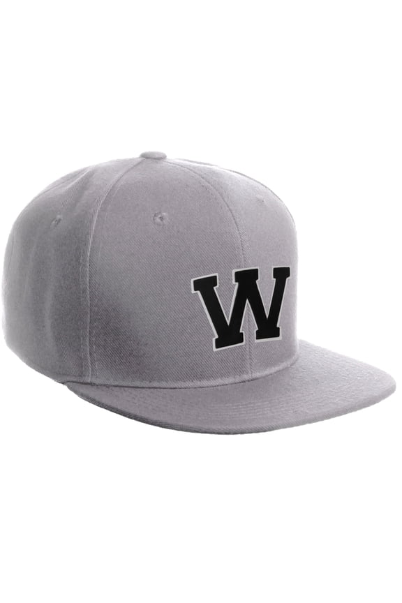 Classic Snapback Hat Custom A to Z Initial Letters, Light Grey Cap White Black Letter Initial W