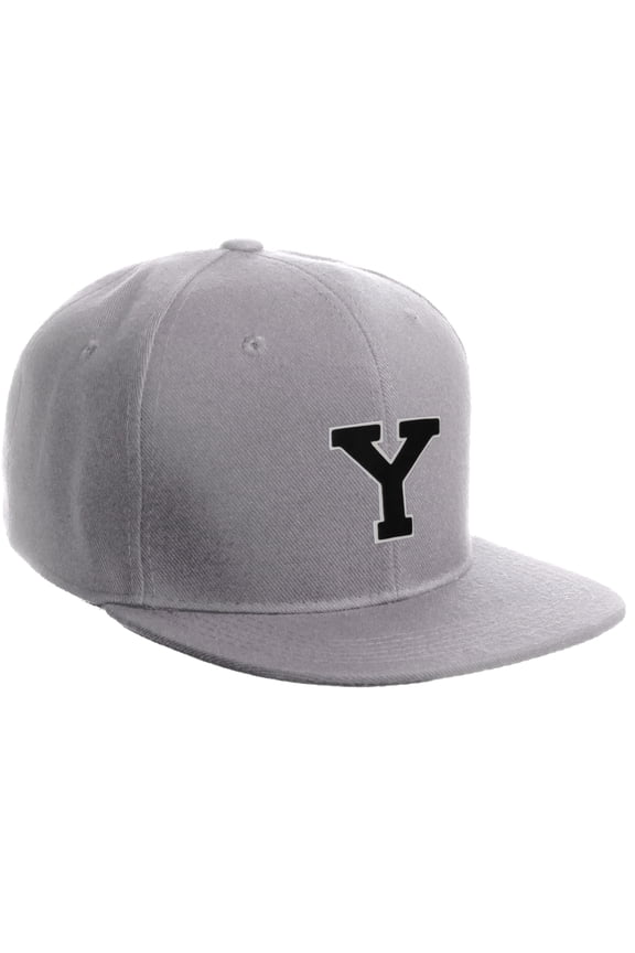 Classic Snapback Hat Custom A to Z Initial Letters, Light Grey Cap White Black Letter Initial Y
