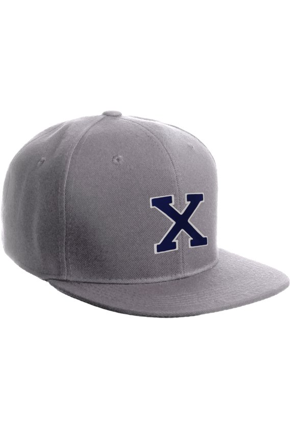 Classic Snapback Hat Custom A to Z Initial Letters, Light Grey Cap White Navy Letter Initial X