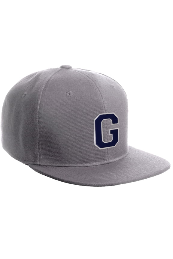 Classic Snapback Hat Custom A to Z Initial Letters, Light Grey Cap White Navy