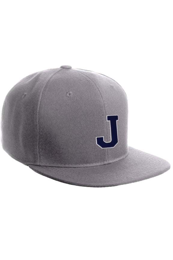 Classic Snapback Hat Custom A to Z Initial Letters, Light Grey Cap White Navy