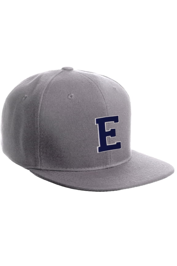 Classic Snapback Hat Custom A to Z Initial Letters, Light Grey Cap White Navy
