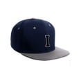 thumbnail image 1 of Classic Snapback Hat Custom A to Z Initial Letters, Navy Grey Cap White Black Letter Initial I, 1 of 3