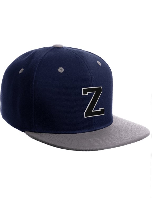 Classic Snapback Hat Custom A to Z Initial Letters, Navy Grey Cap White Black Letter Initial Z