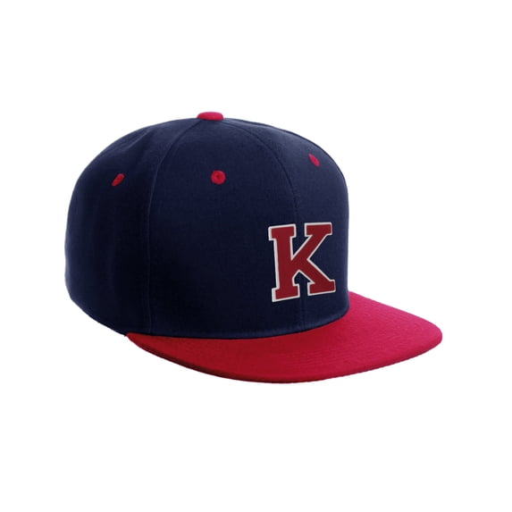 Classic Snapback Hat Custom A to Z Initial Letters, Navy Red Cap White Red Letter Initial K