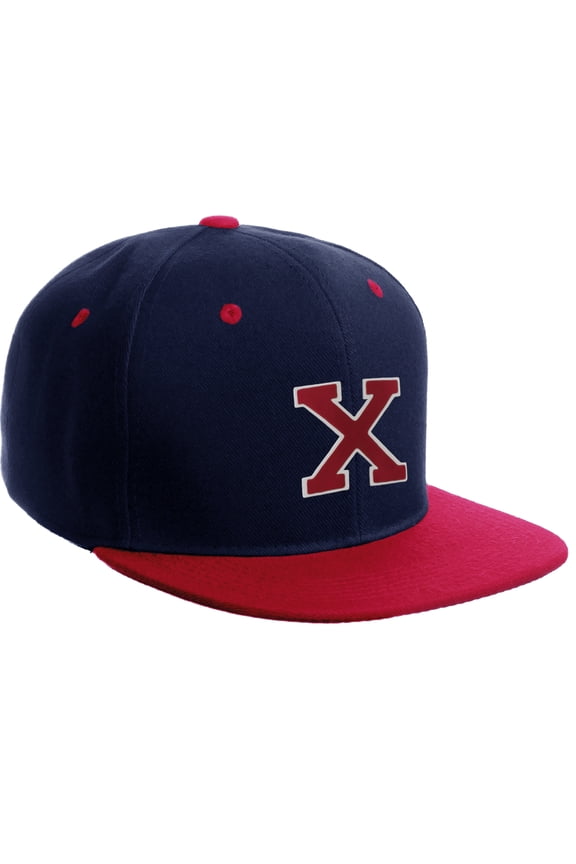 Classic Snapback Hat Custom A to Z Initial Letters, Navy Red Cap White Red Letter Initial X
