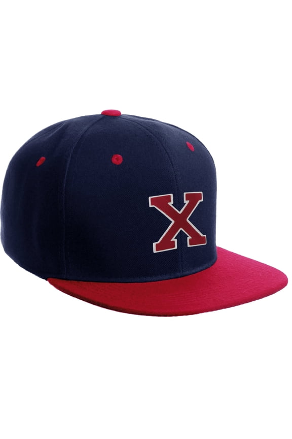 Classic Snapback Hat Custom A to Z Initial Letters, Navy Red Cap White Red Letter Initial X