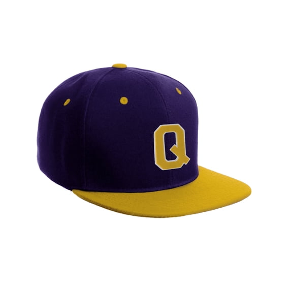 Classic Snapback Hat Custom A to Z Initial Letters, Purple Gold Cap White Gold
