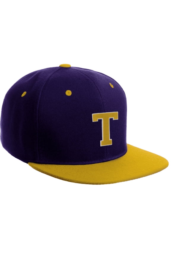 Classic Snapback Hat Custom A to Z Initial Letters, Purple Gold Cap White Gold