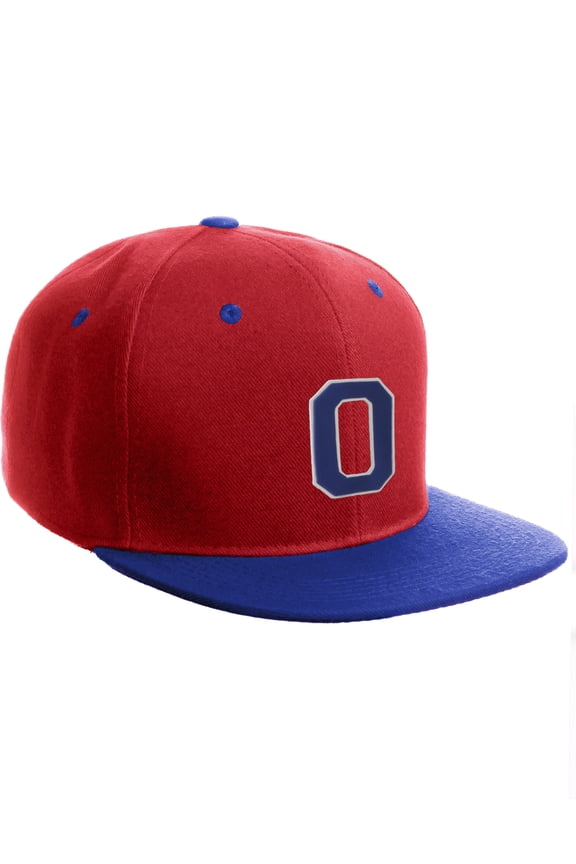 Classic Snapback Hat Custom A to Z Initial Letters, Red Royal Cap White Royal Letter Initial O