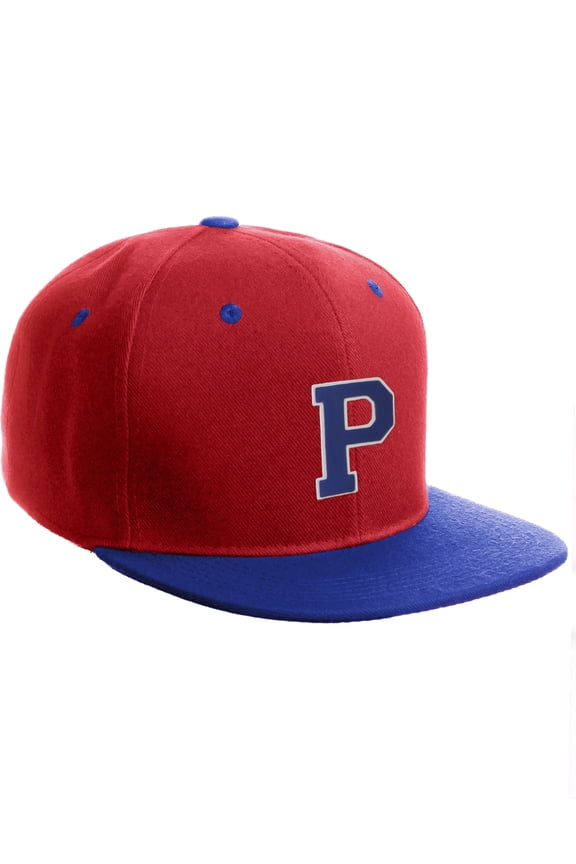 Classic Snapback Hat Custom A to Z Initial Letters, Red Royal Cap White Royal Letter Initial P