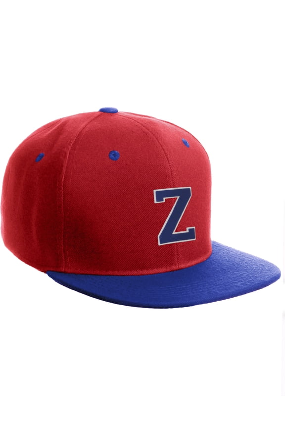 Classic Snapback Hat Custom A to Z Initial Letters, Red Royal Cap White Royal Letter Initial Z