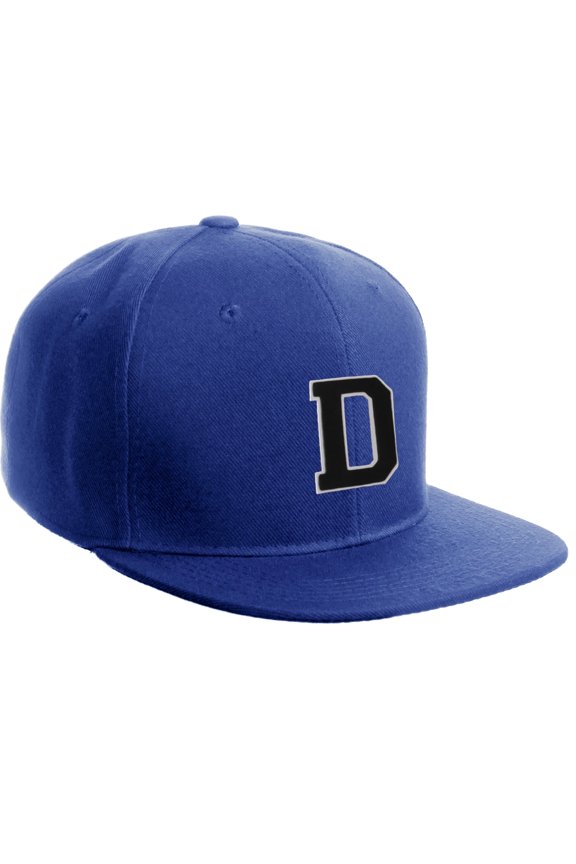 Classic Snapback Hat Custom A to Z Initial Letters, Royal Cap White Black Letter Initial D
