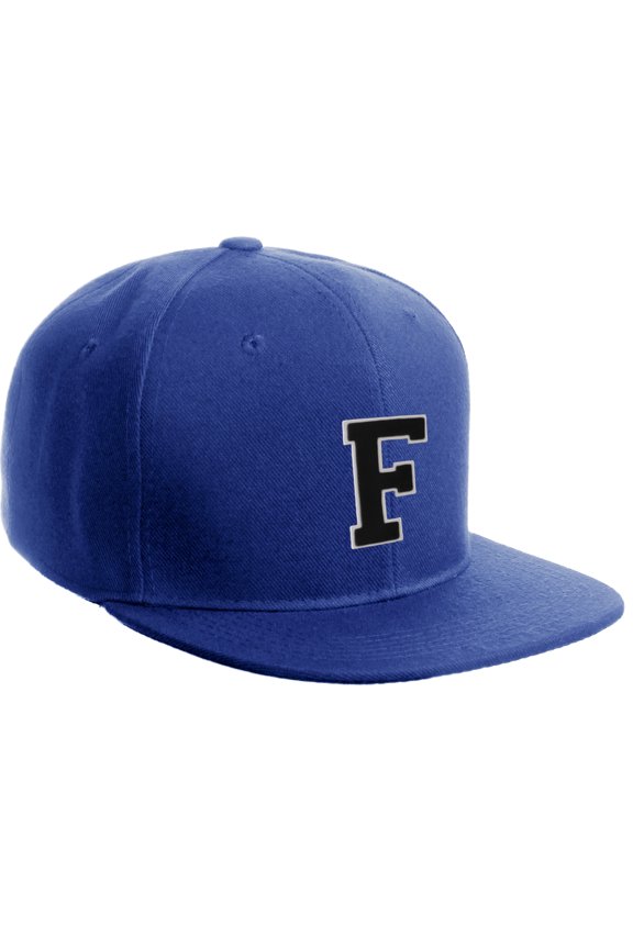 Classic Snapback Hat Custom A to Z Initial Letters, Royal Cap White Black Letter Initial F