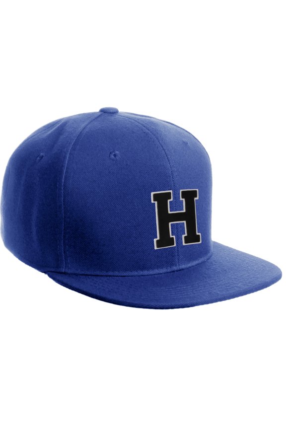 Classic Snapback Hat Custom A to Z Initial Letters, Royal Cap White Black Letter Initial H