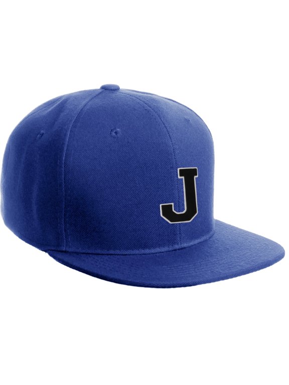 Classic Snapback Hat Custom A to Z Initial Letters, Royal Cap White Black Letter Initial J