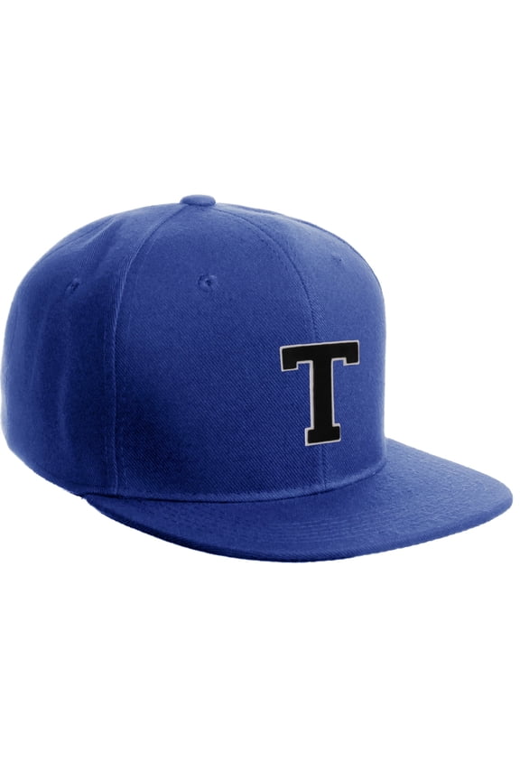 Classic Snapback Hat Custom A to Z Initial Letters, Royal Cap White Black Letter Initial T