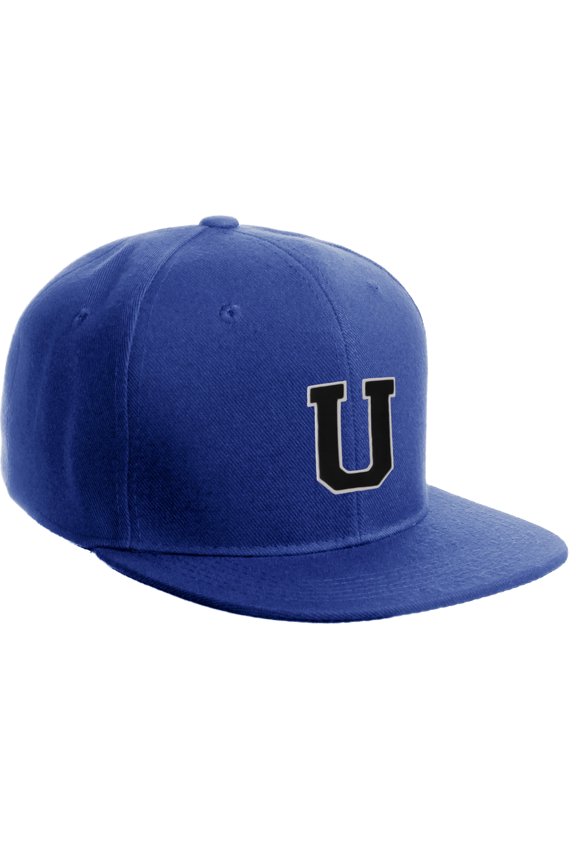 Classic Snapback Hat Custom A to Z Initial Letters, Royal Cap White Black Letter Initial U