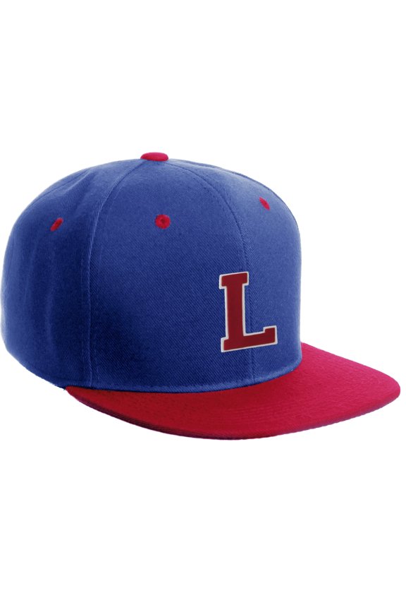 Classic Snapback Hat Custom A to Z Initial Letters, Royal Red Cap White Red Letter Initial L