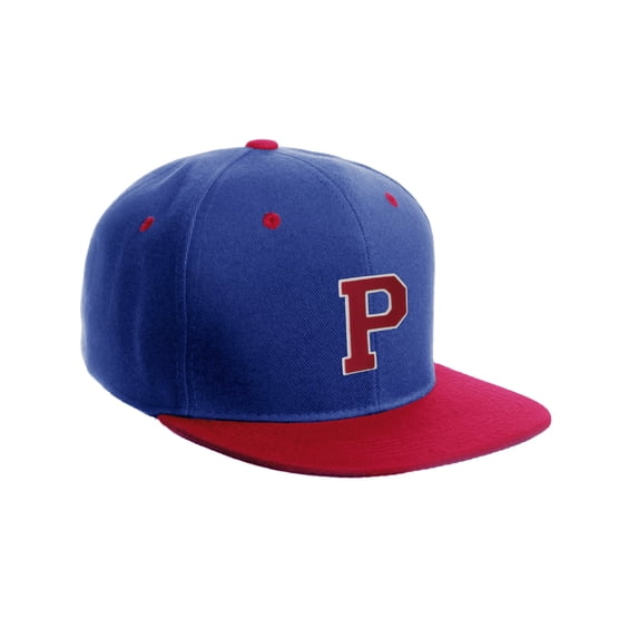 Classic Snapback Hat Custom A to Z Initial Letters, Royal Red Cap White Red Letter Initial P