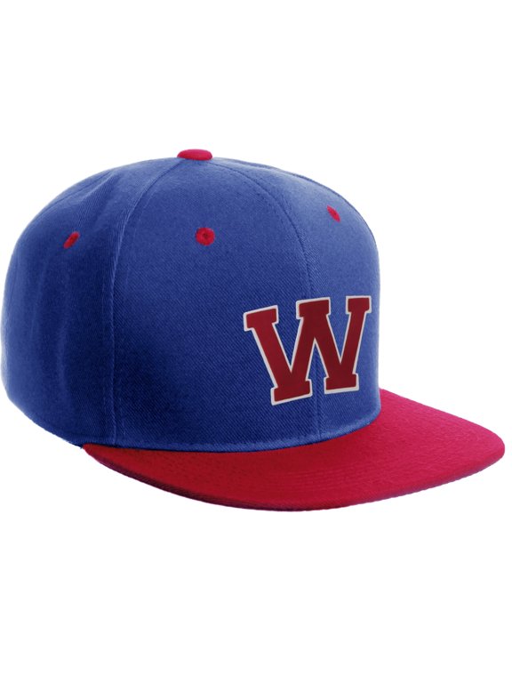 Classic Snapback Hat Custom A to Z Initial Letters, Royal Red Cap White Red Letter Initial W
