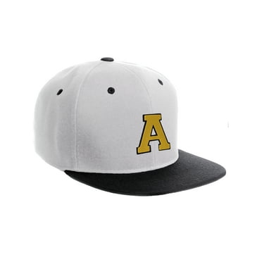 Classic Snapback Hat Custom A to Z Initial Letters, White Black Cap Black Gold Letter Initial A
