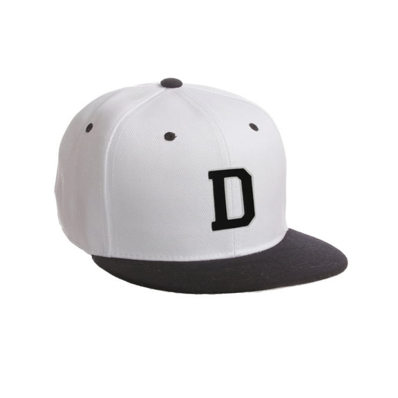 Classic Snapback Hat Custom A to Z Initial Letters, White Black Cap White Black Letter Initial D