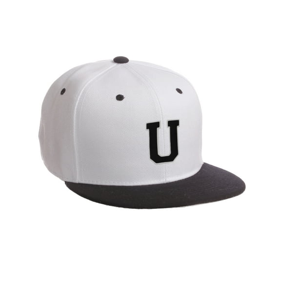 Classic Snapback Hat Custom A to Z Initial Letters, White Black Cap White Black Letter Initial U
