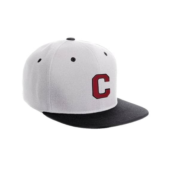 Classic Snapback Hat Custom A to Z Initial Letters, White Black Hat Black Red Letter Initial C