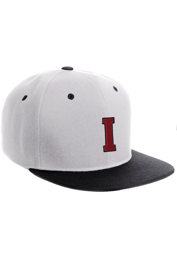 Classic Snapback Hat Custom A to Z Initial Letters, White Black Hat Black Red Letter Initial I