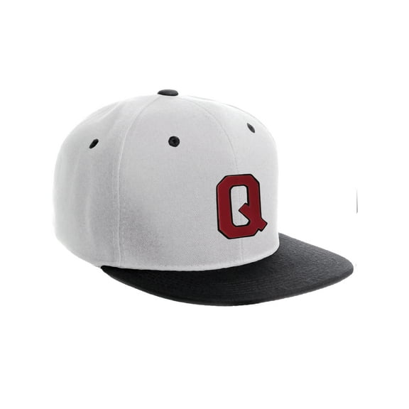 Classic Snapback Hat Custom A to Z Initial Letters, White Black Hat Black Red Letter Initial Q