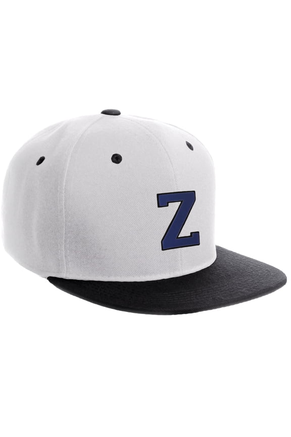 Classic Snapback Hat Custom A to Z Initial Letters, White Black Hat Black Royal Letter Initial Z