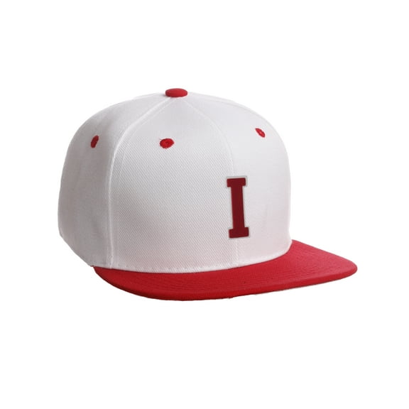Classic Snapback Hat Custom A to Z Initial Letters, White Red Cap White Red