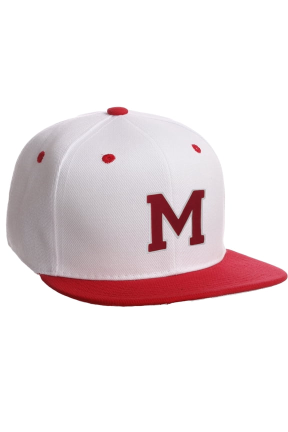 Classic Snapback Hat Custom A to Z Initial Letters, White Red Cap White Red