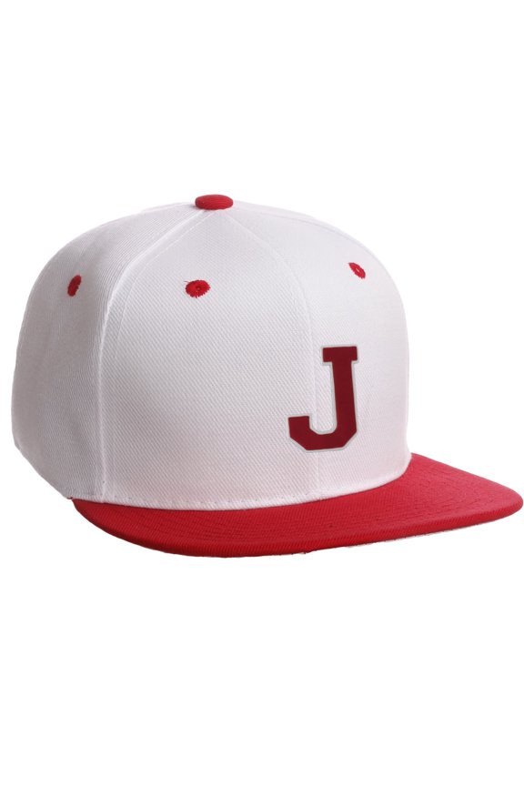 Classic Snapback Hat Custom A to Z Initial Letters, White Red Cap White Red