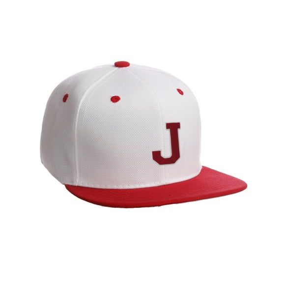 Classic Snapback Hat Custom A to Z Initial Letters, White Red Cap White Red
