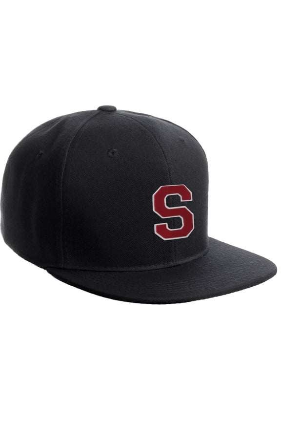 Classic Snapback Hat Custom A to Z Initial Raised Letters, Black Cap White Red