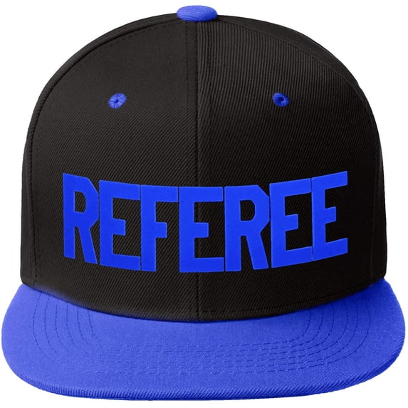 Classic Snapback Referee Hat High Profile Flat Bill Visor Adjustable Back Cap, Black Royal Blue