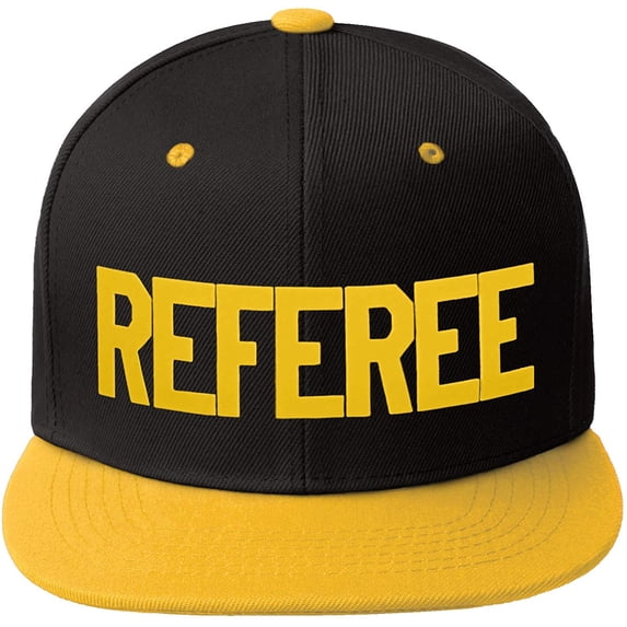 Classic Snapback Referee Hat High Profile Flat Bill Visor Adjustable Back Cap, BlackGold Gold