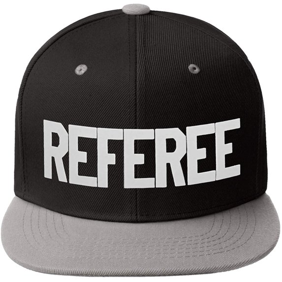 Classic Snapback Referee Hat High Profile Flat Bill Visor Adjustable Back Cap, BlackGrey White