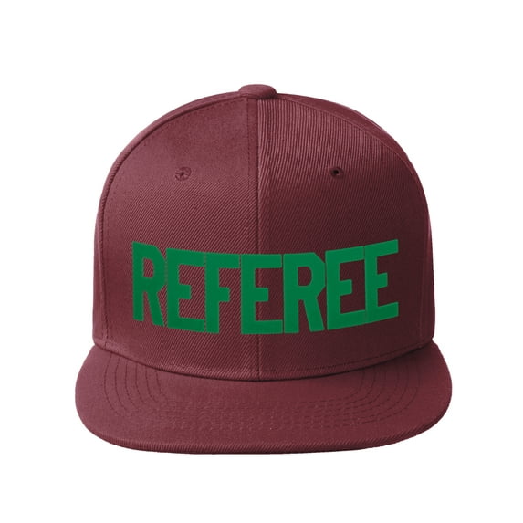 Classic Snapback Referee Hat High Profile Flat Bill Visor Adjustable Back Cap, Burgundy Green
