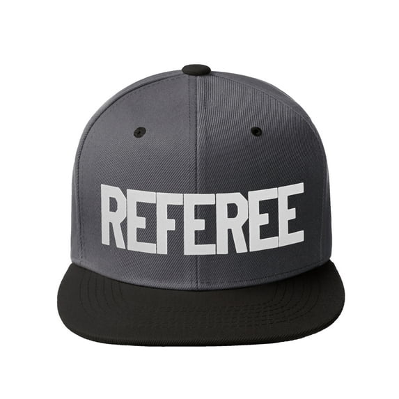 Classic Snapback Referee Hat High Profile Flat Bill Visor Adjustable Back Cap, CharcoalBlack White