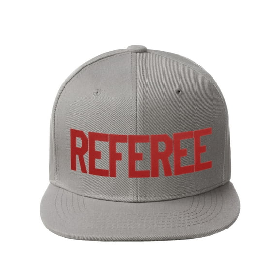 Classic Snapback Referee Hat High Profile Flat Bill Visor Adjustable Back Cap, Grey Red