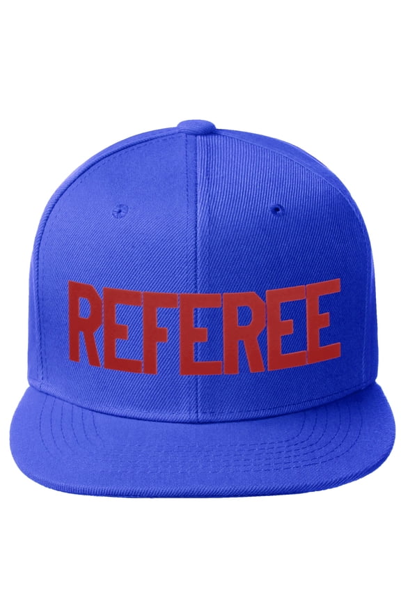Classic Snapback Referee Hat High Profile Flat Bill Visor Adjustable Back Cap, Royal Red