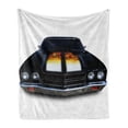 thumbnail image 1 of Classic Soft Flannel Fleece Blanket, Vintage Retro Car with Print in Front Image Artwork Warm Colored Design, Cozy Plush for Indoor and Outdoor Use, 50" x 70", Vermilion and Yellow, by Ambesonne, 1 of 6