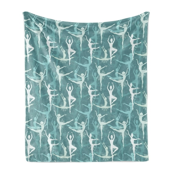 Classic Soft Flannel Fleece Throw Blanket, Dancing Silhouette of Ballerinas Woman Body Performing Dancers Modern Art Deco, Cozy Plush for Indoor and Outdoor Use, 70" x 90", Teal Seafoam, by Ambesonne